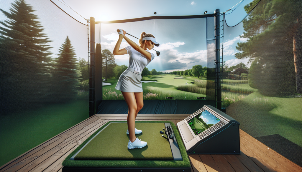 A female golfer practicing on a foresight Sports golf simulator