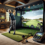 a man playing golf in a room