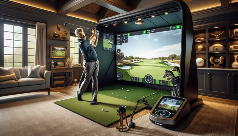 a man playing golf in a room